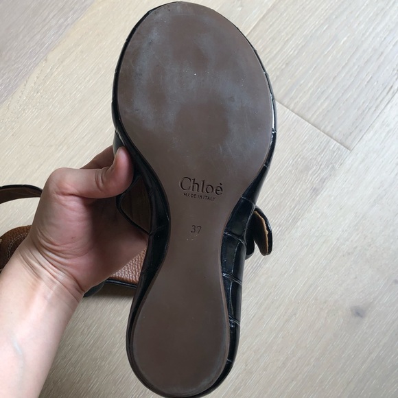 Chloé Leather Croc Embossed Black Brown Sandals - Women’s 6.5 - Picture 15 of 16